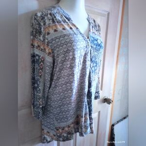 Parsley & Sage Floral abstract casual button down tunic hi low size large